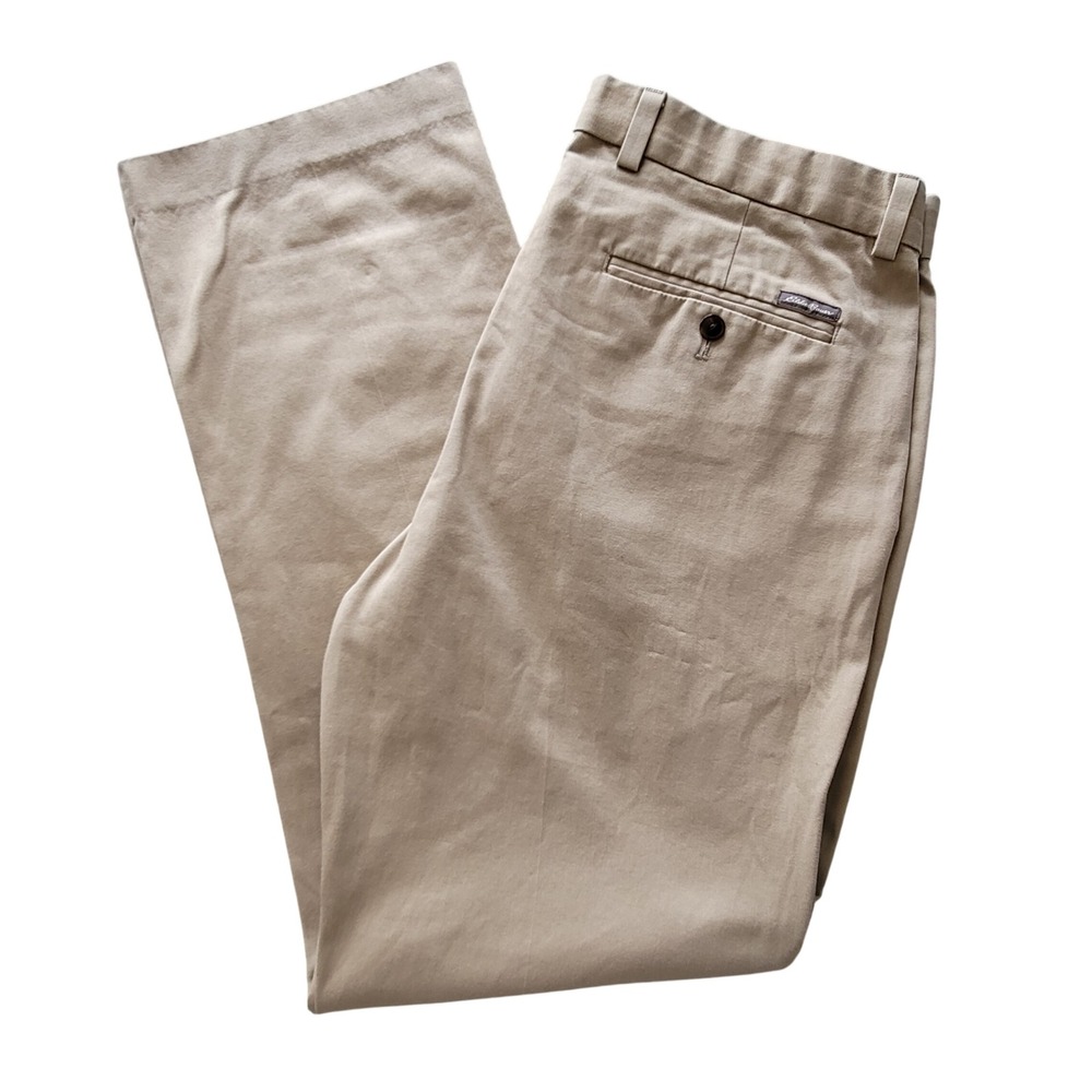 Eddie Bauer Chinos Mens 35x32 Tan Wrinkle Free‎ Classic Fit Khakis Flat Front